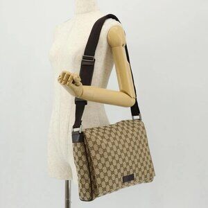 GUCCI GG Canvas Shoulder Bag Beige Silver 146236 Auth yk19669V
